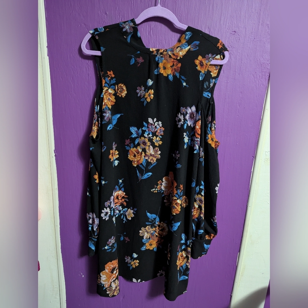 💜 BeBop Black Floral Textured Cold Shoulder Long Sleeve Midi Dress XL 16